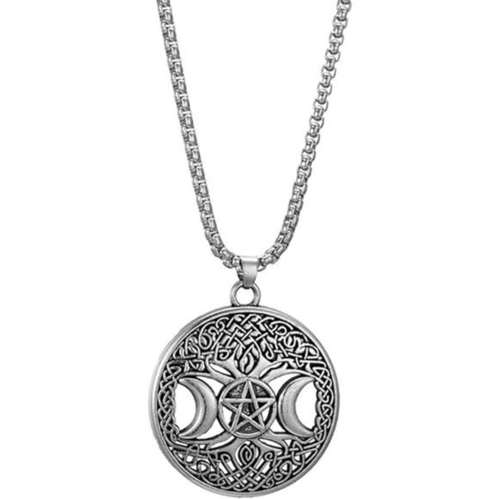 Triple Moon Goddess Pendant Tree of Life Necklace Pentacle Pentagram Wiccan - Picture 2 of 5